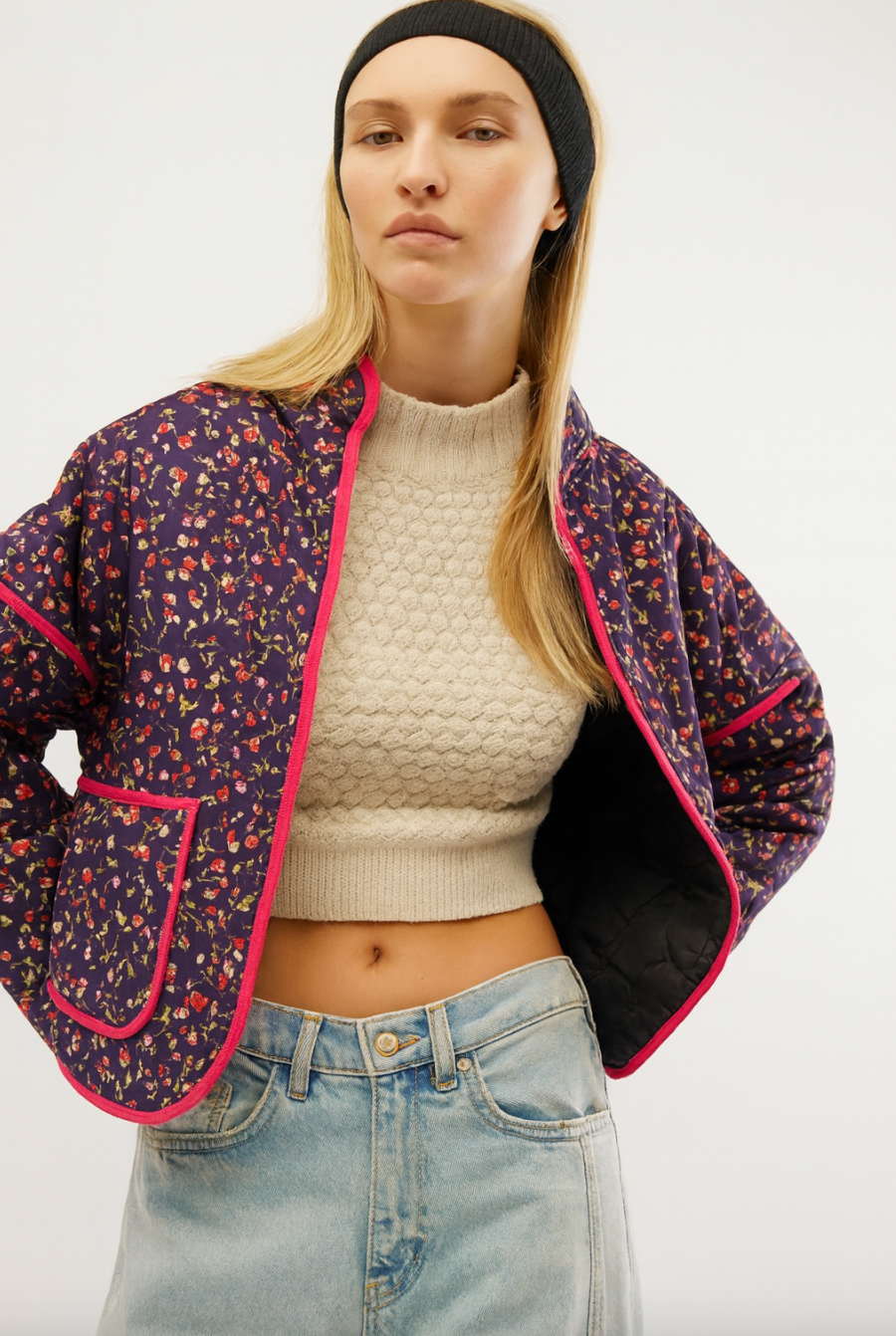 Dame Efterårsjakke Med Blomstermønster | Kort