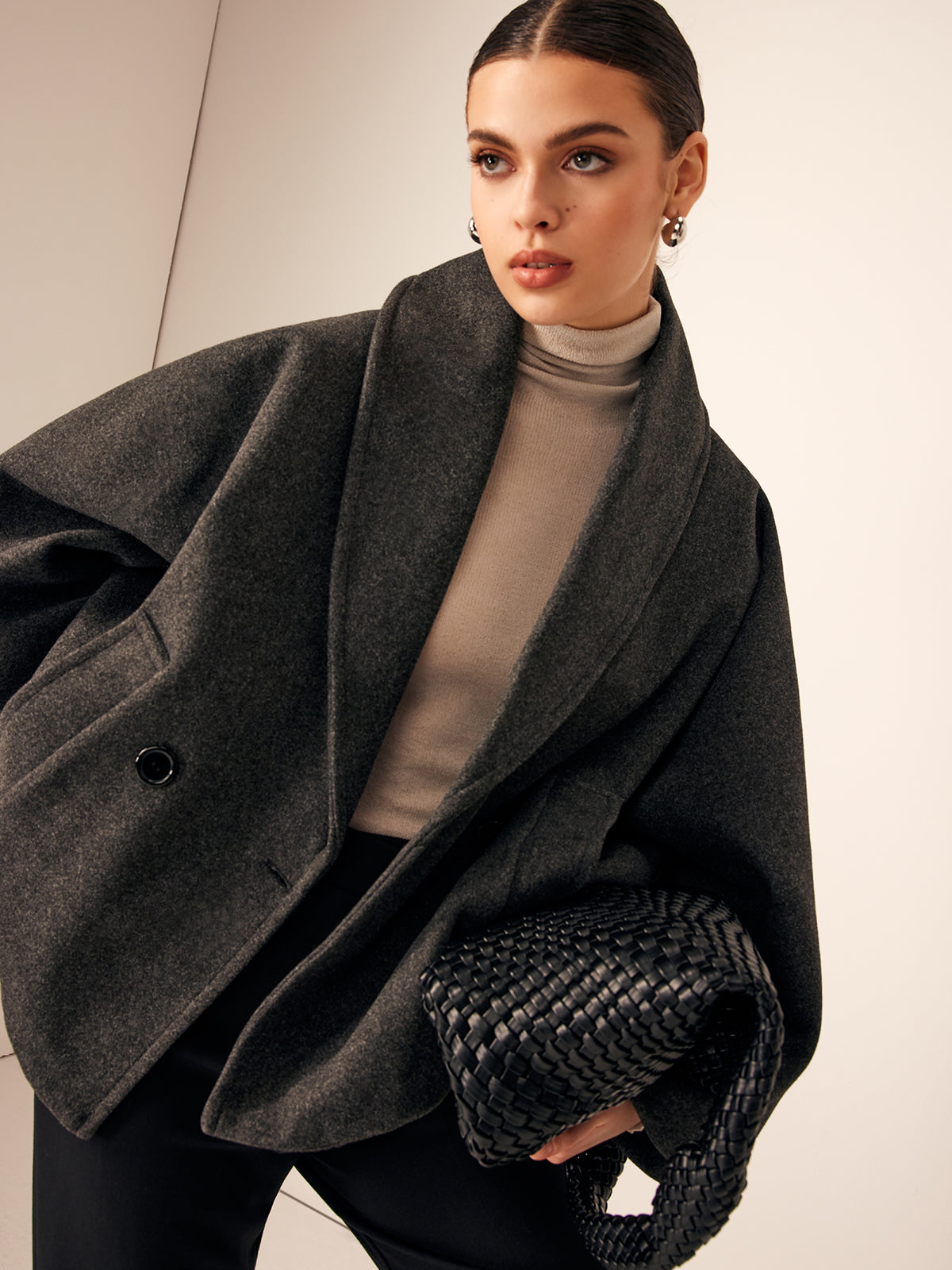 Dame Oversize Efterårsjakke Med Sjalskrave