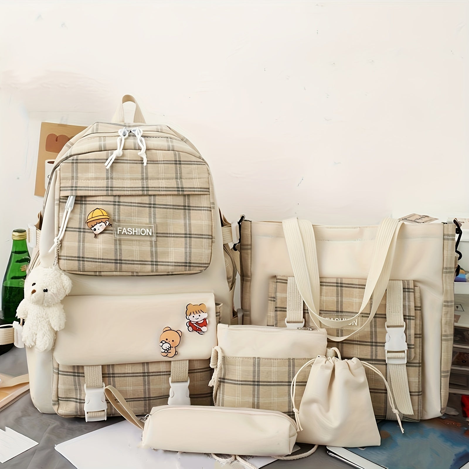 Dame Rygsæk Med Ternet Mønster & Nøglering