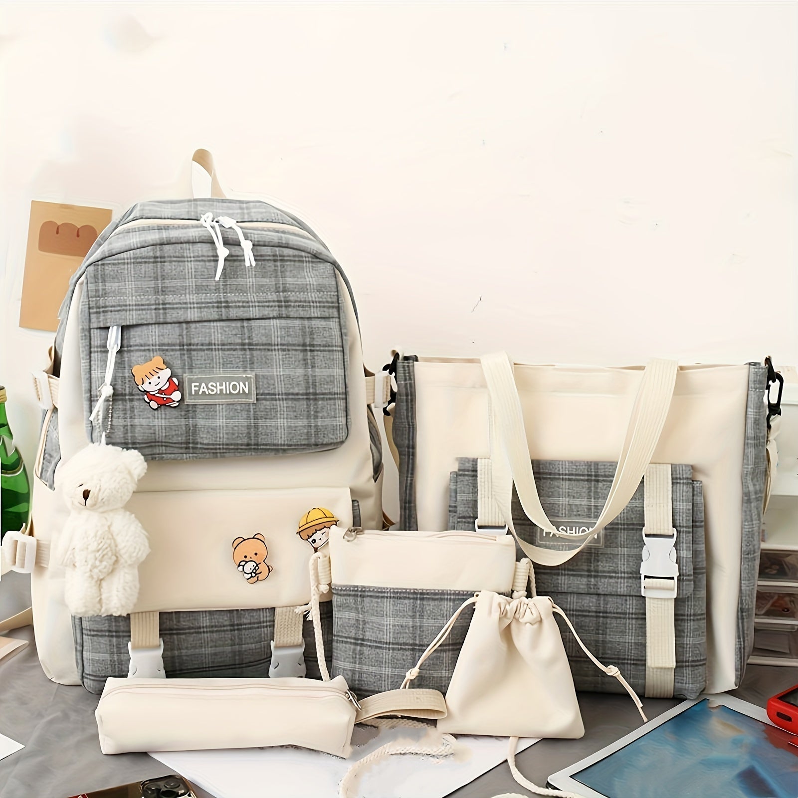 Dame Rygsæk Med Ternet Mønster & Nøglering