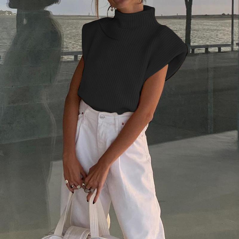 Dame Strik Vest Med Rullekrave | Ribstrik