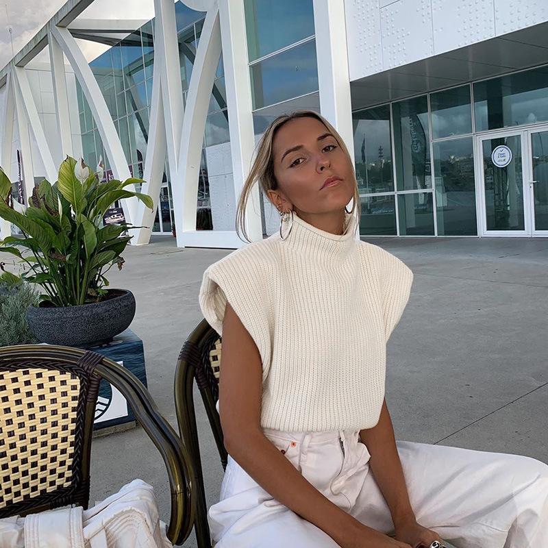 Dame Strik Vest Med Rullekrave | Ribstrik