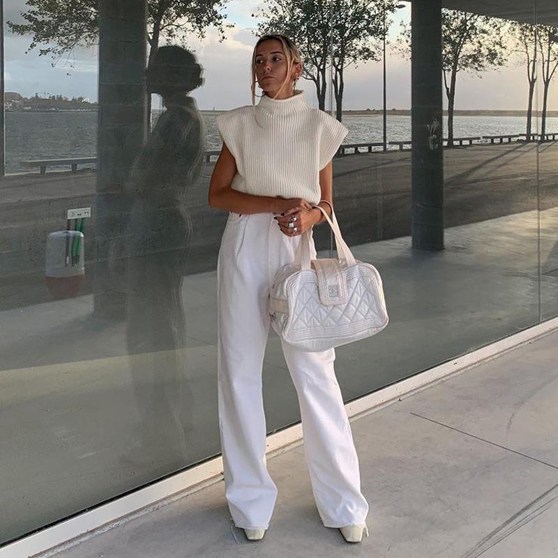 Dame Strik Vest Med Rullekrave | Ribstrik