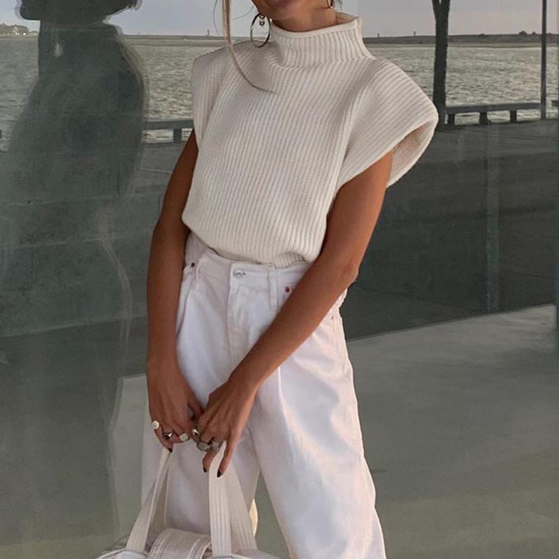 Dame Strik Vest Med Rullekrave | Ribstrik