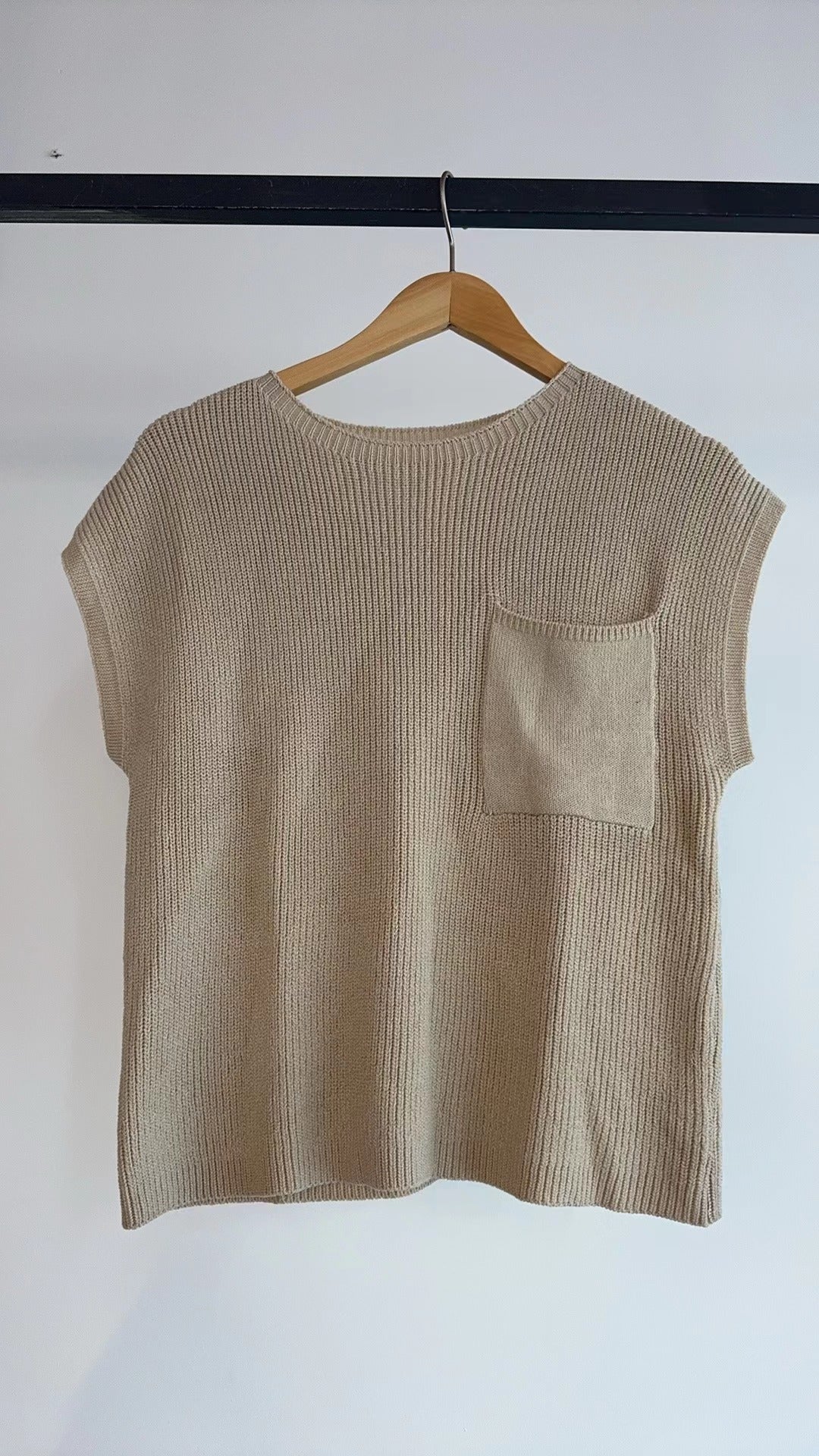 Dame Striktoppe Med Lomme | Kortærmet