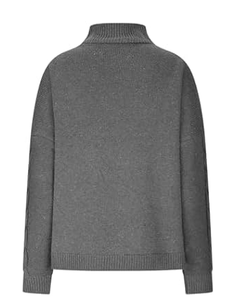 Dame Striktrøje Med Flettet Bærestykke & Høj Hals