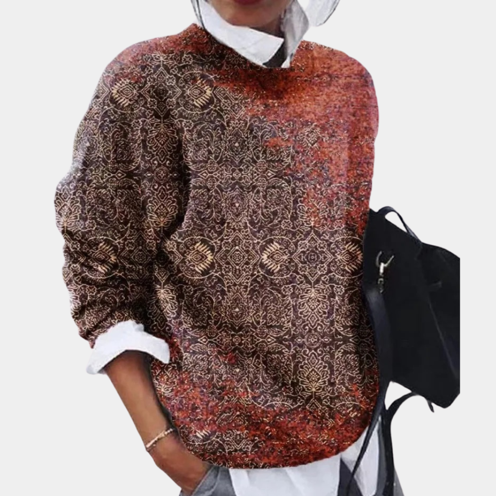 Dame Striktrøje Med Geometrisk Patchwork & Langærme