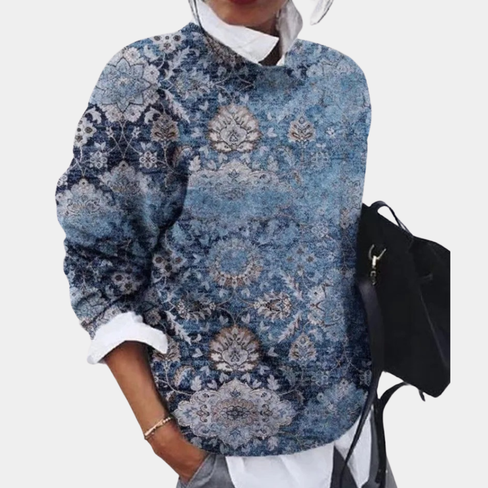 Dame Striktrøje Med Geometrisk Patchwork & Langærme