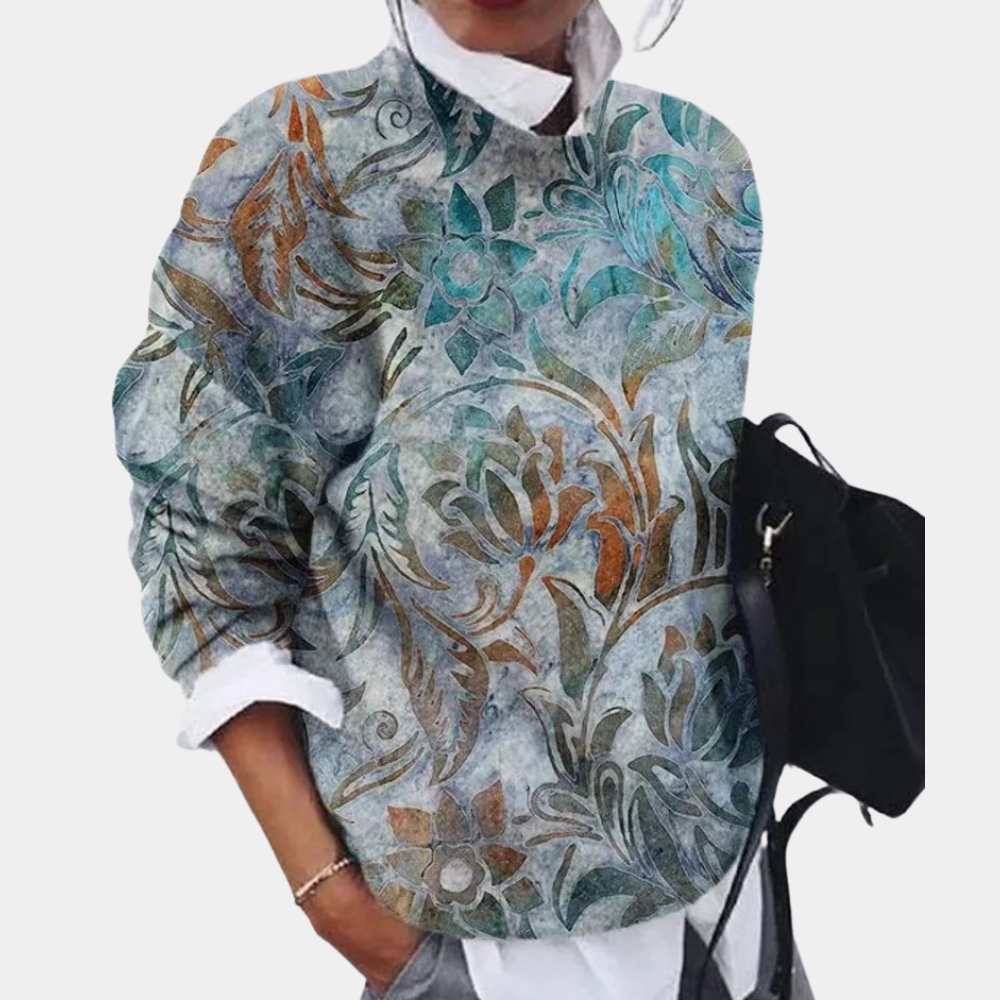 Dame Striktrøje Med Geometrisk Patchwork & Langærme