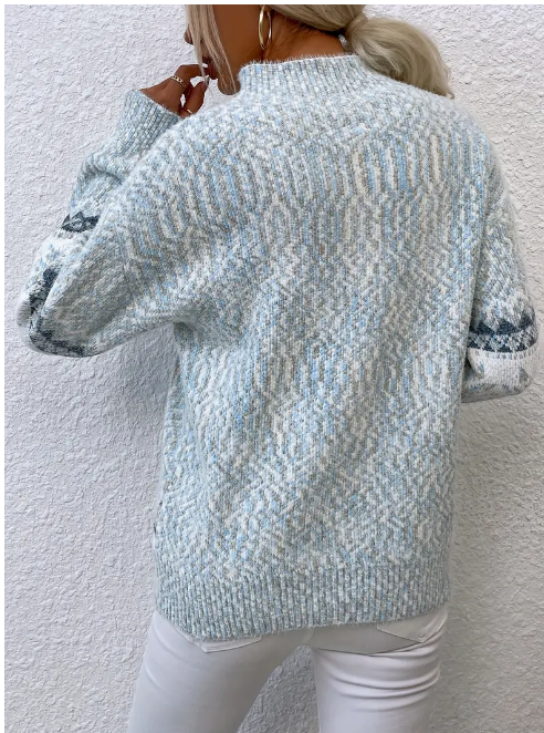 Dame Striktrøje Med Snelignende Mønster & Høj Hals