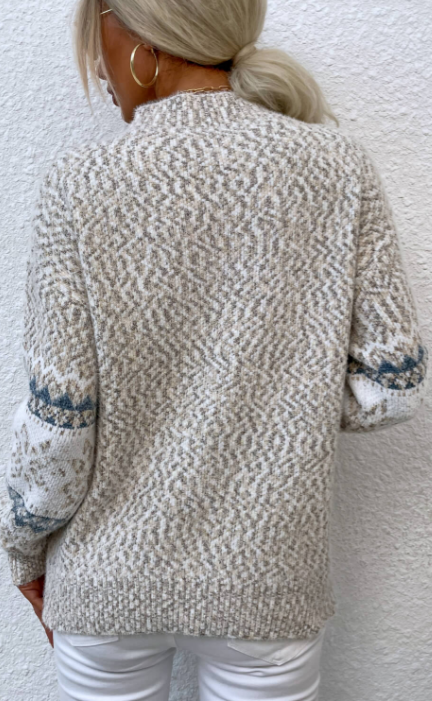 Dame Striktrøje Med Snelignende Mønster & Høj Hals