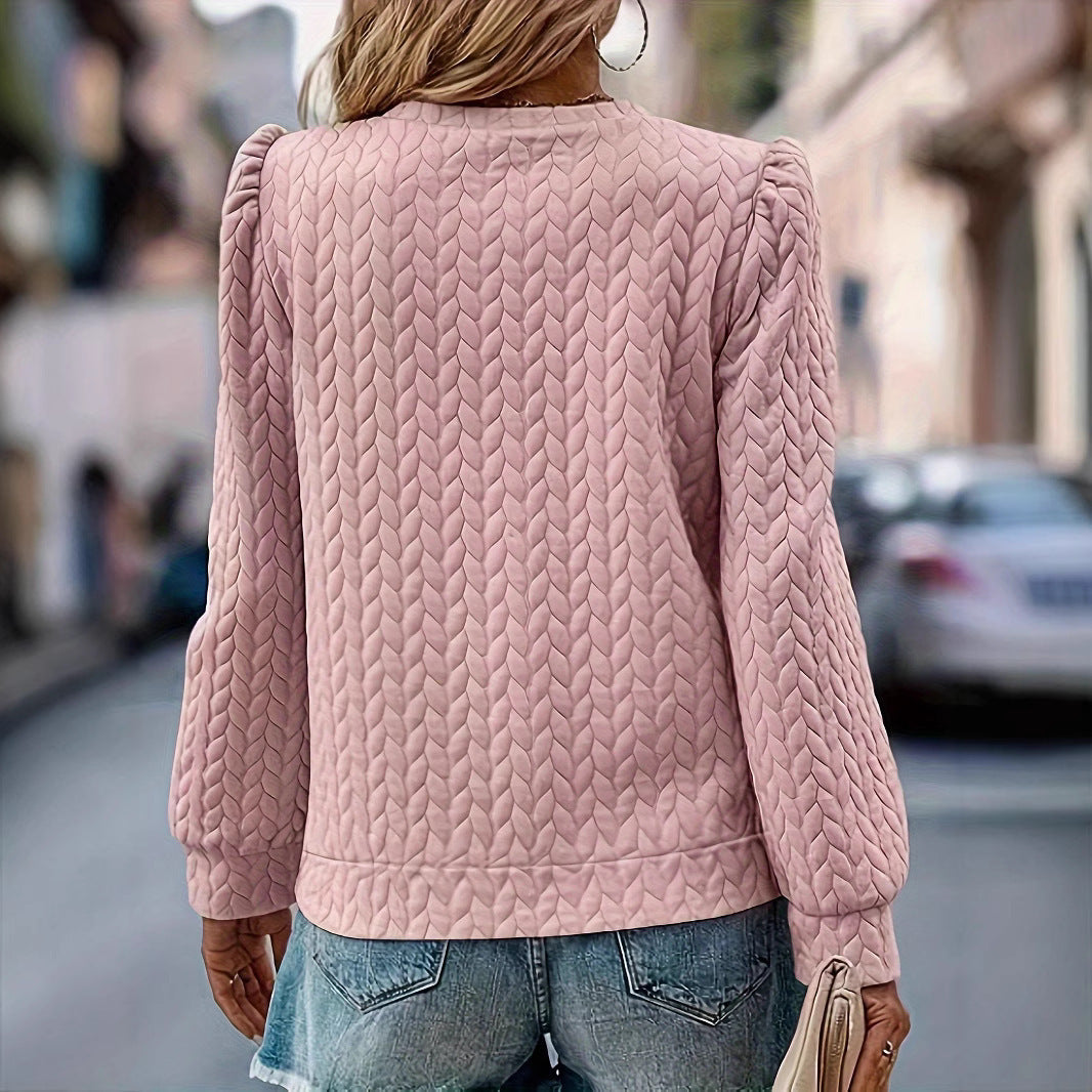 Dame Sweatshirt Med Flettet Mønster | Puffærmer