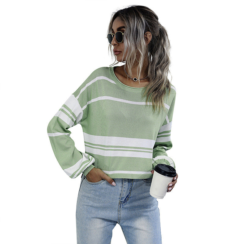 Dame Sweatshirt Med Stribet Design | Kort