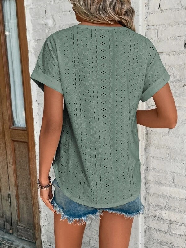 Dame T-Shirts Med Hulmønster | Hvid