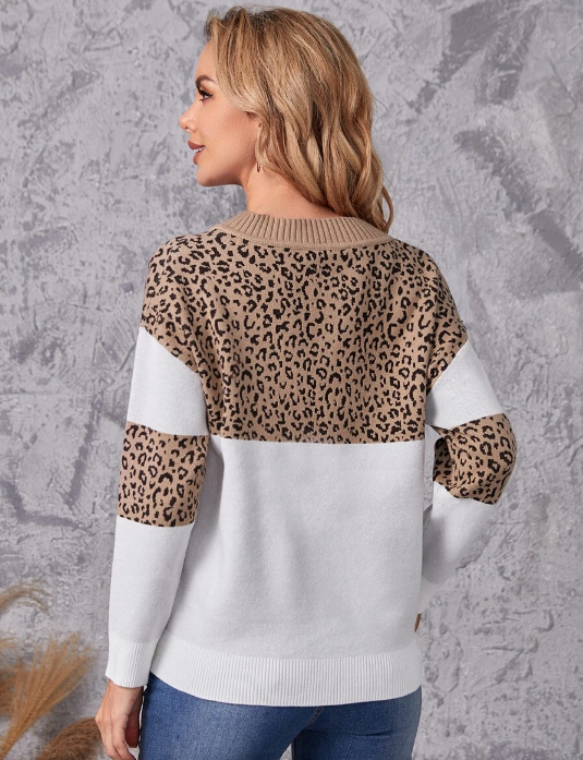 Dame To-Farvet Striktrøje Med V-Hals & Langærme