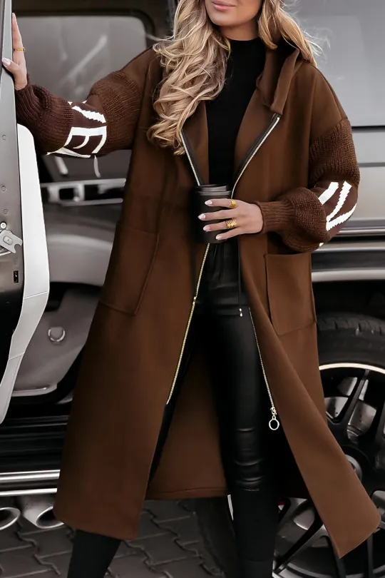 Dame Vinter Jakke Lang Foret | Med Hætte og Strikærmer