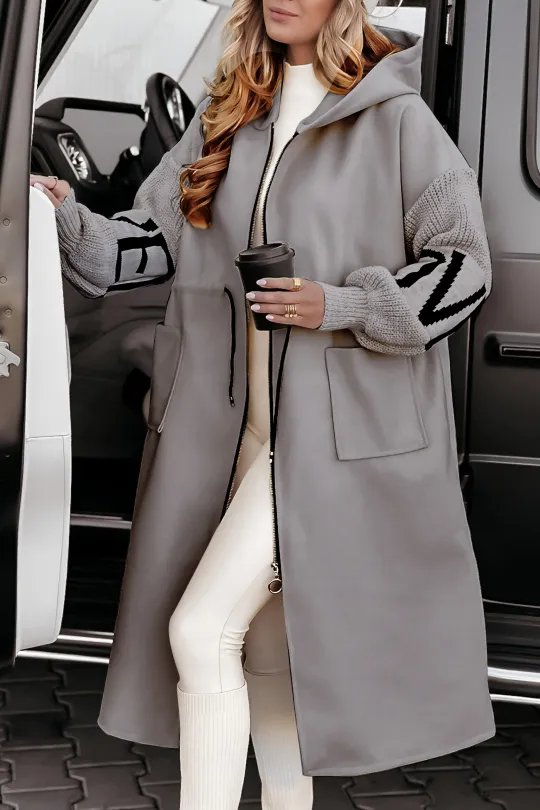 Dame Vinter Jakke Lang Foret | Med Hætte og Strikærmer