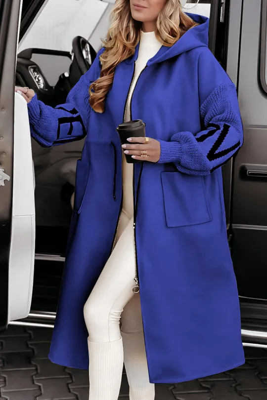 Dame Vinter Jakke Lang Foret | Med Hætte og Strikærmer