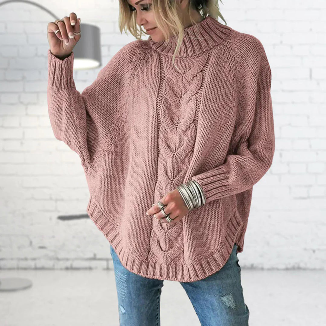 Damen Strickpullover Mit Rollkragen & Zopfmuster