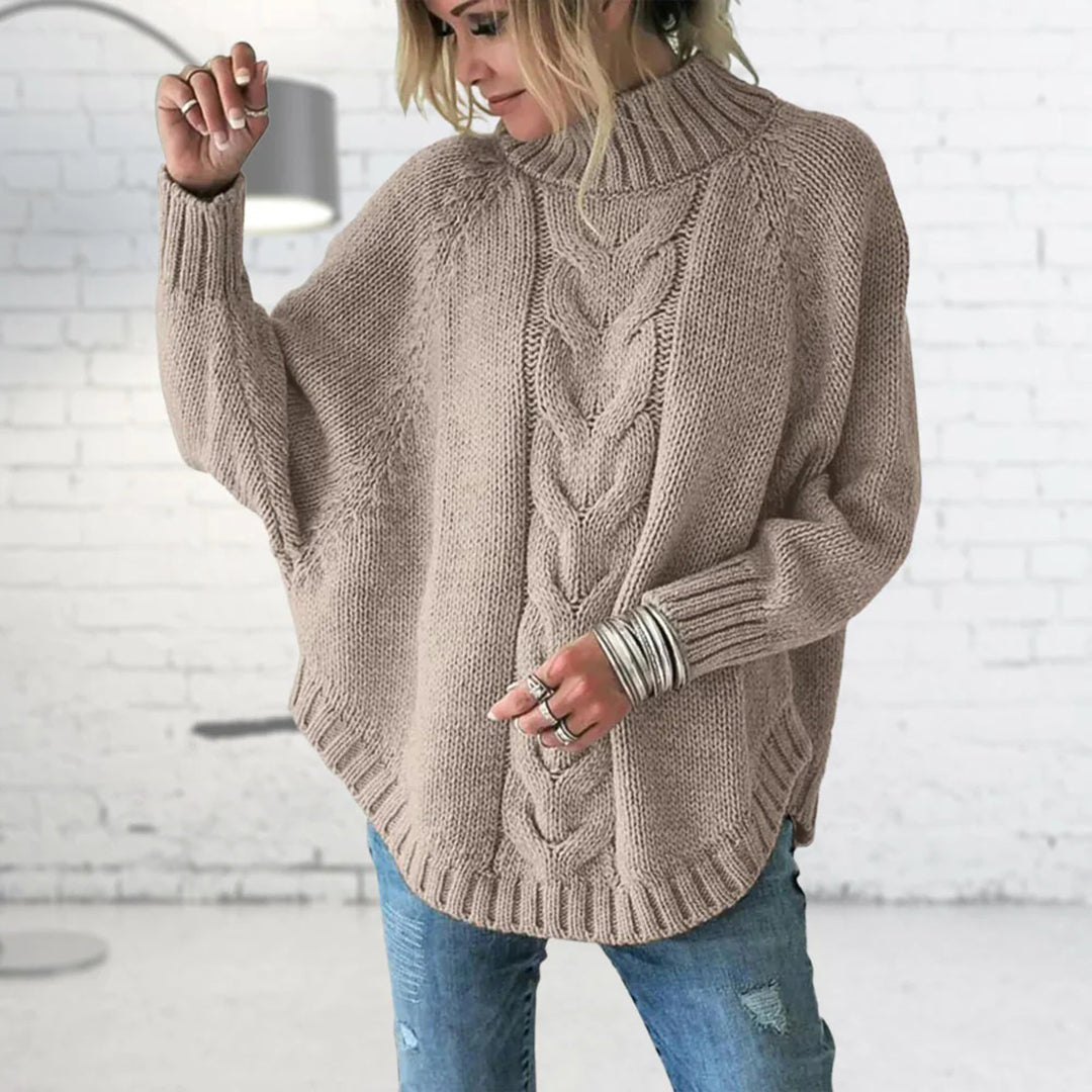 Damen Strickpullover Mit Rollkragen & Zopfmuster