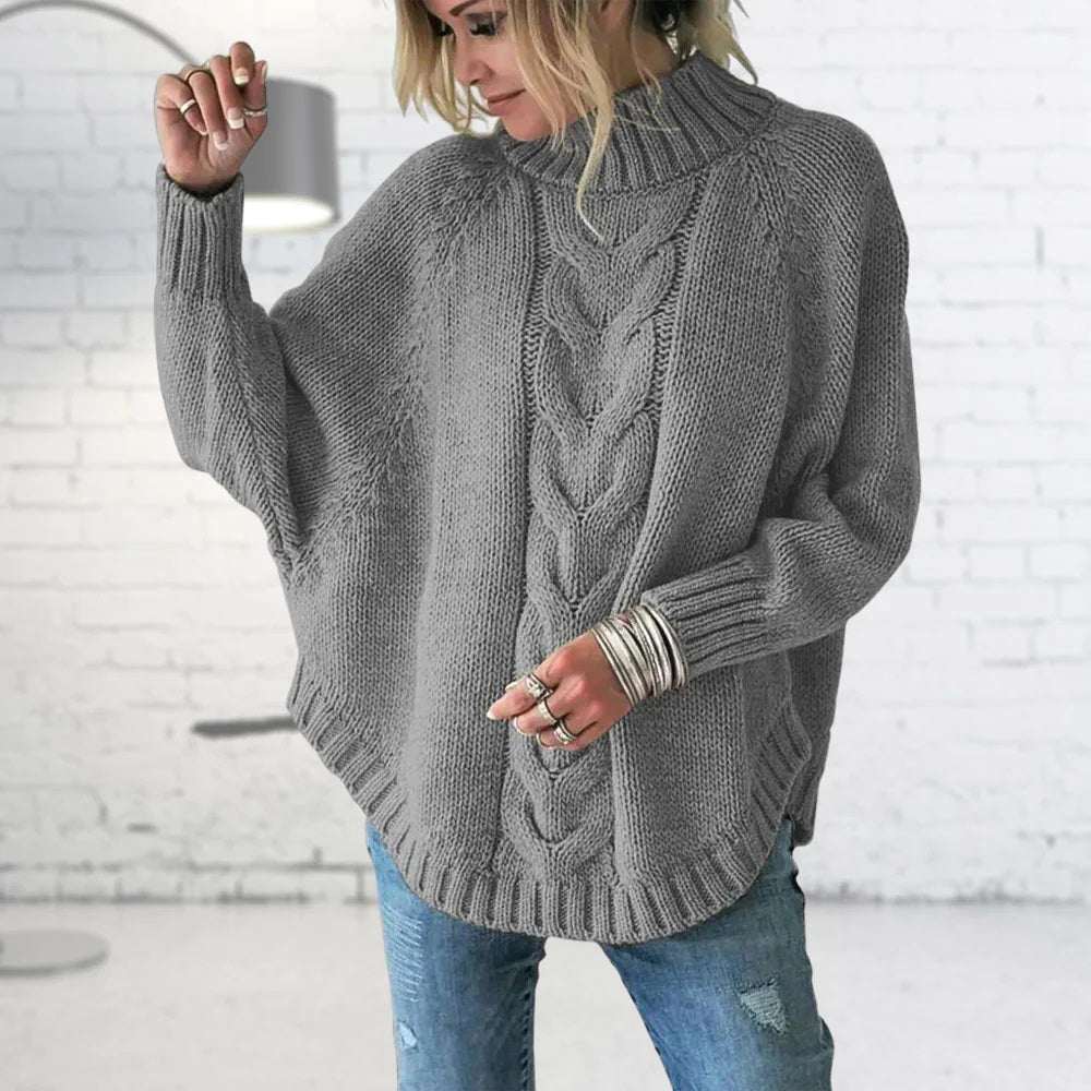 Damen Strickpullover Mit Rollkragen & Zopfmuster