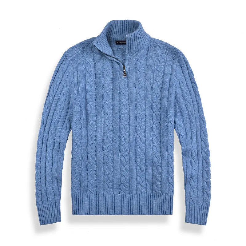 Enzo | Herre Klassisk Kabelstrikket Halvlyn Pullover