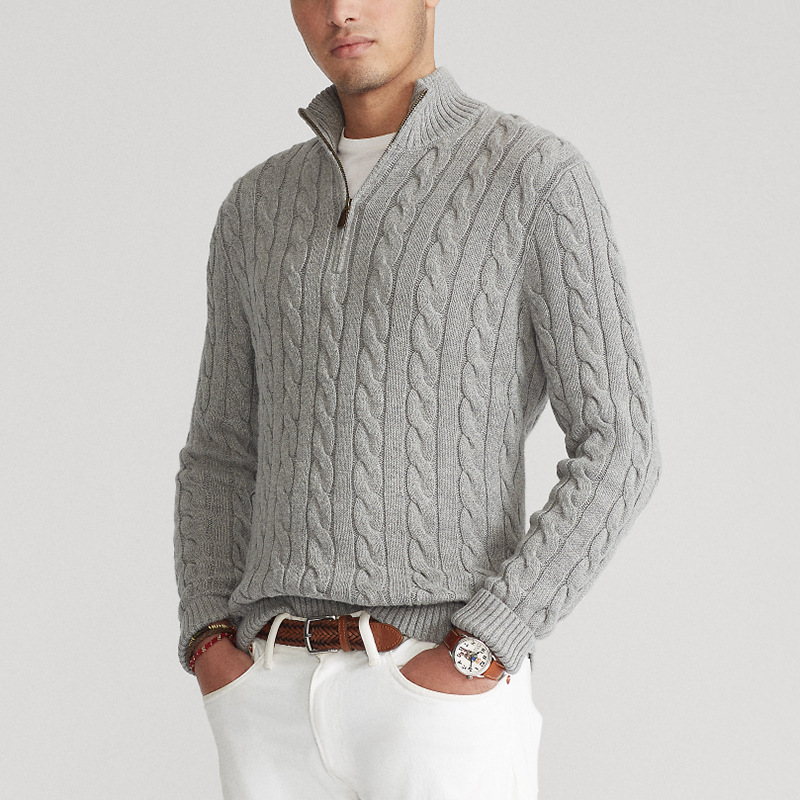 Enzo | Herre Klassisk Kabelstrikket Halvlyn Pullover