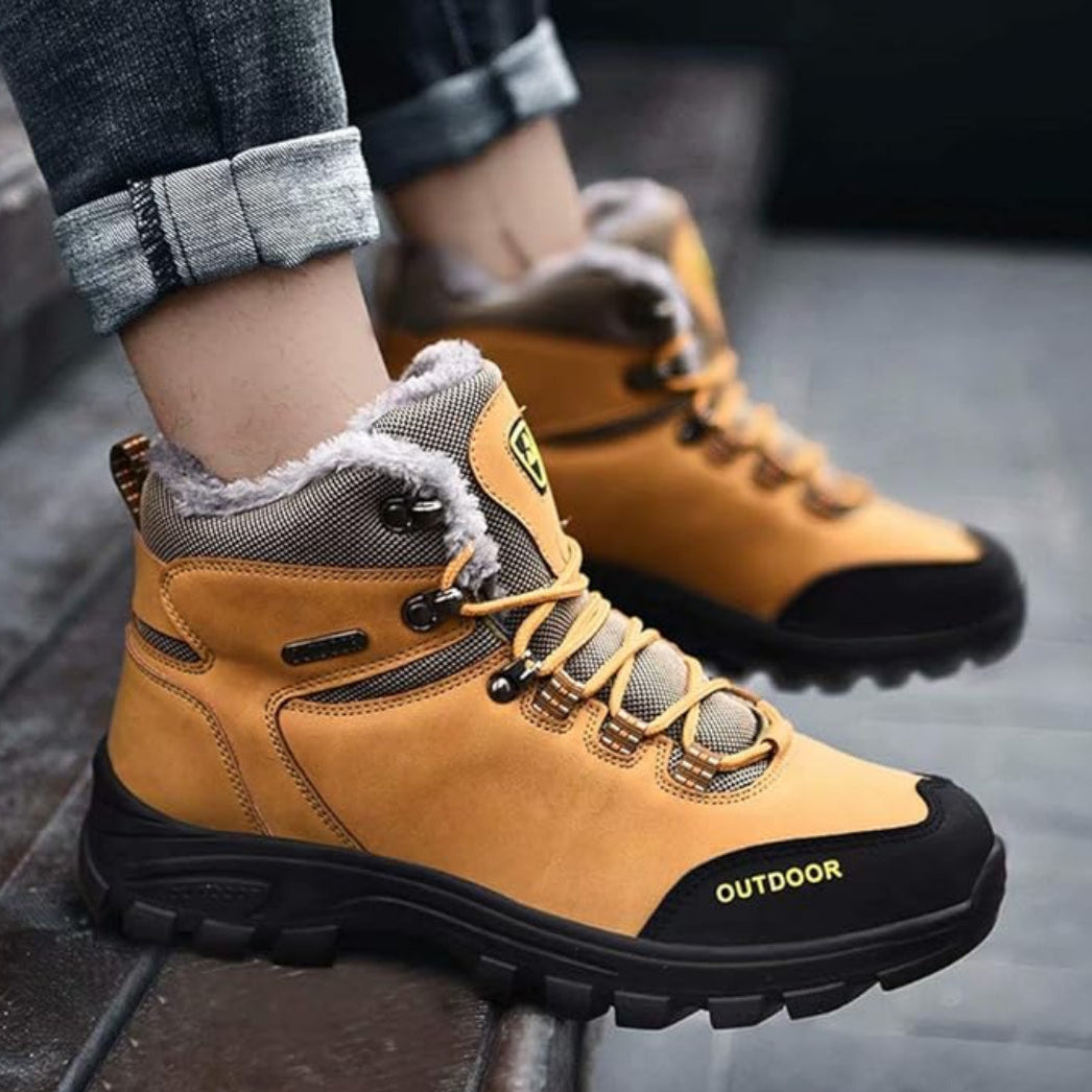 Herre Beige Vinter Vandrestøvler Med Snørebånd