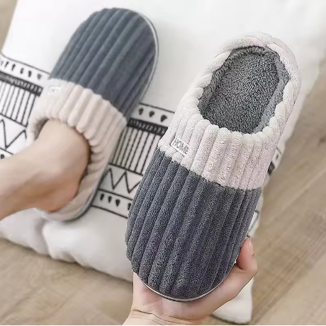 Herre Hjemmesko Med Ribbet Overflade & Foret Kant