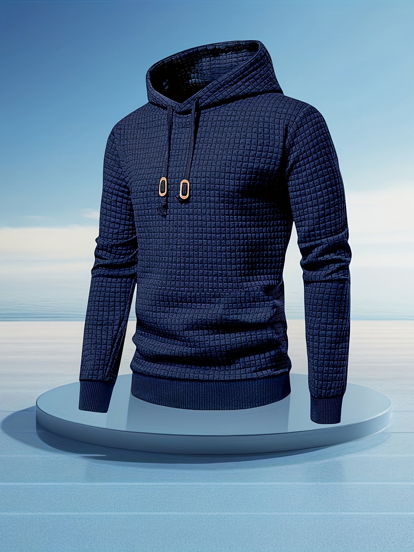 Herre Hoodie Med Waffelstruktur & Ribkant