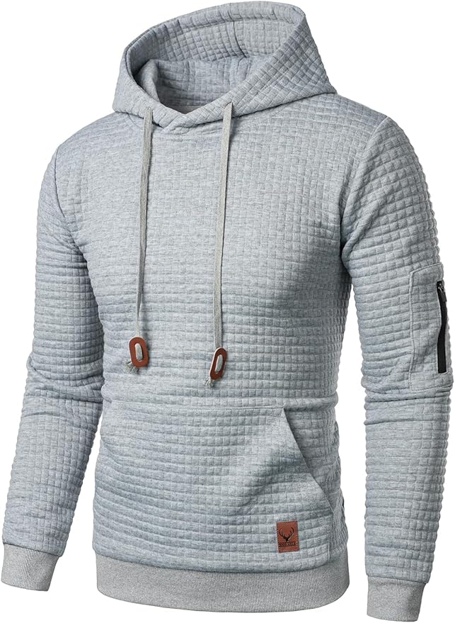 Herre Hoodie Med Waffelstruktur & Ribkant