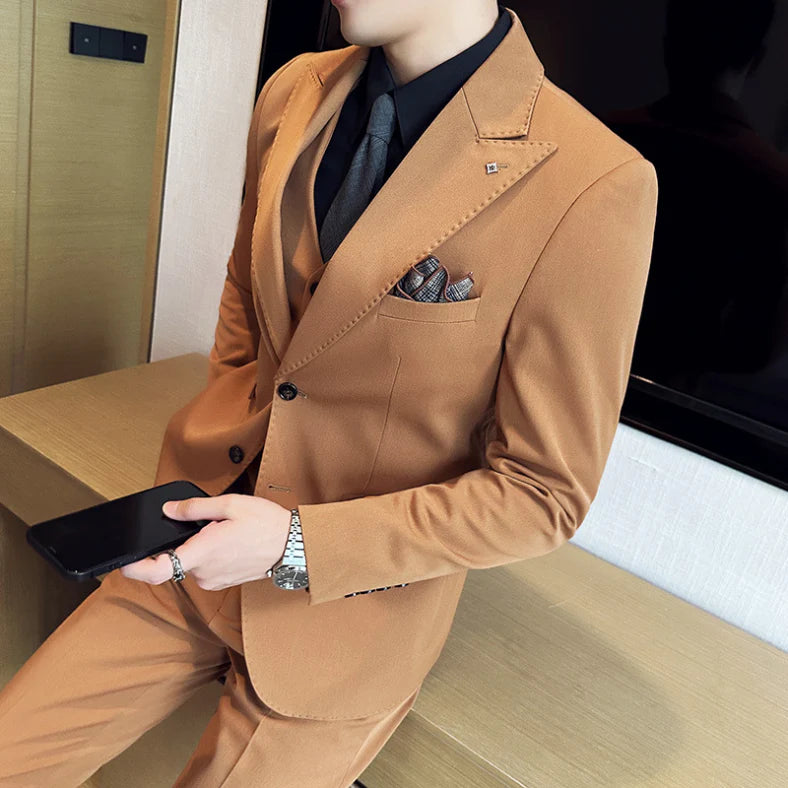 Herre Jakkesæt Slim Fit Med Vest & Lommer