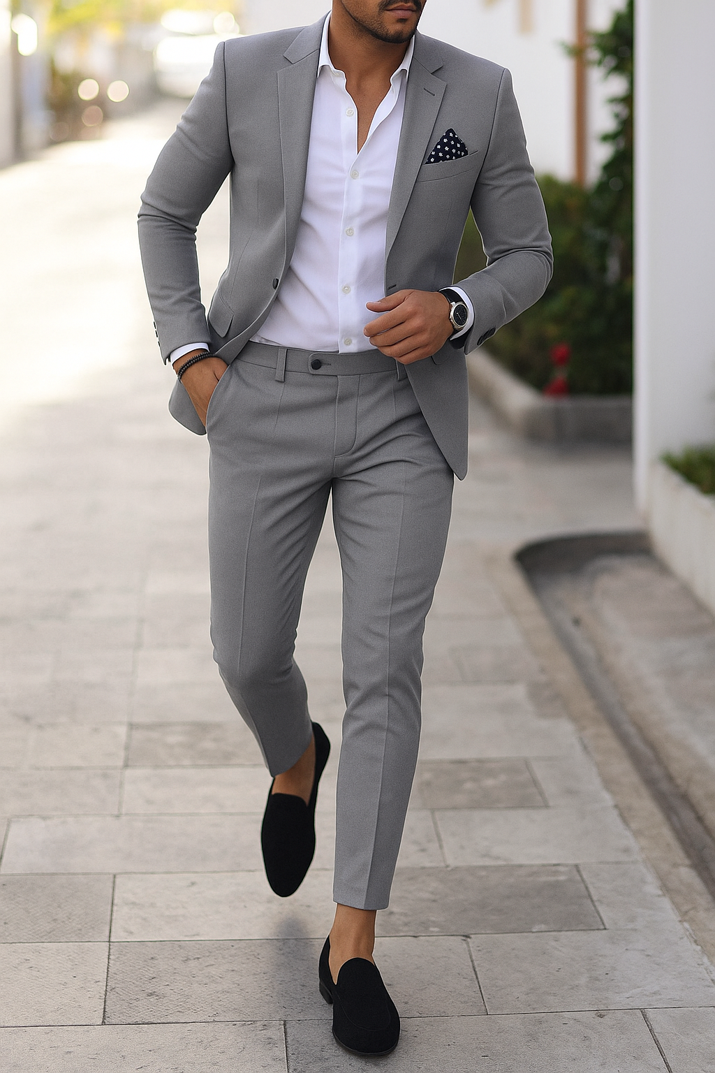 Herre Slim Fit Jakkesæt Med Bukser & Revers