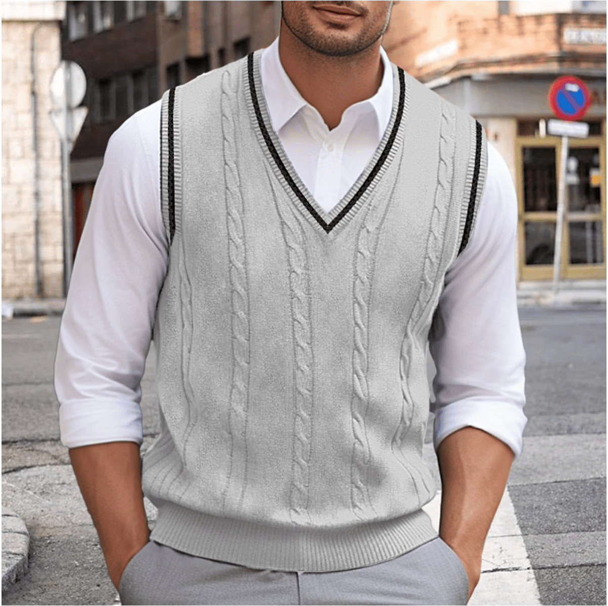 Herre Sweatshirt Strikvest | Zopfmønster