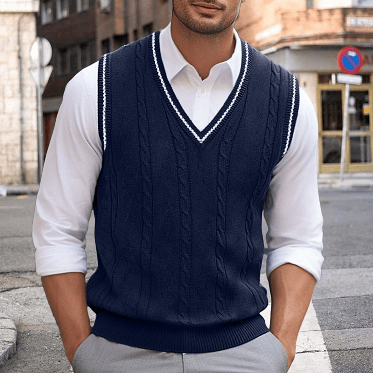 Herre Sweatshirt Strikvest | Zopfmønster