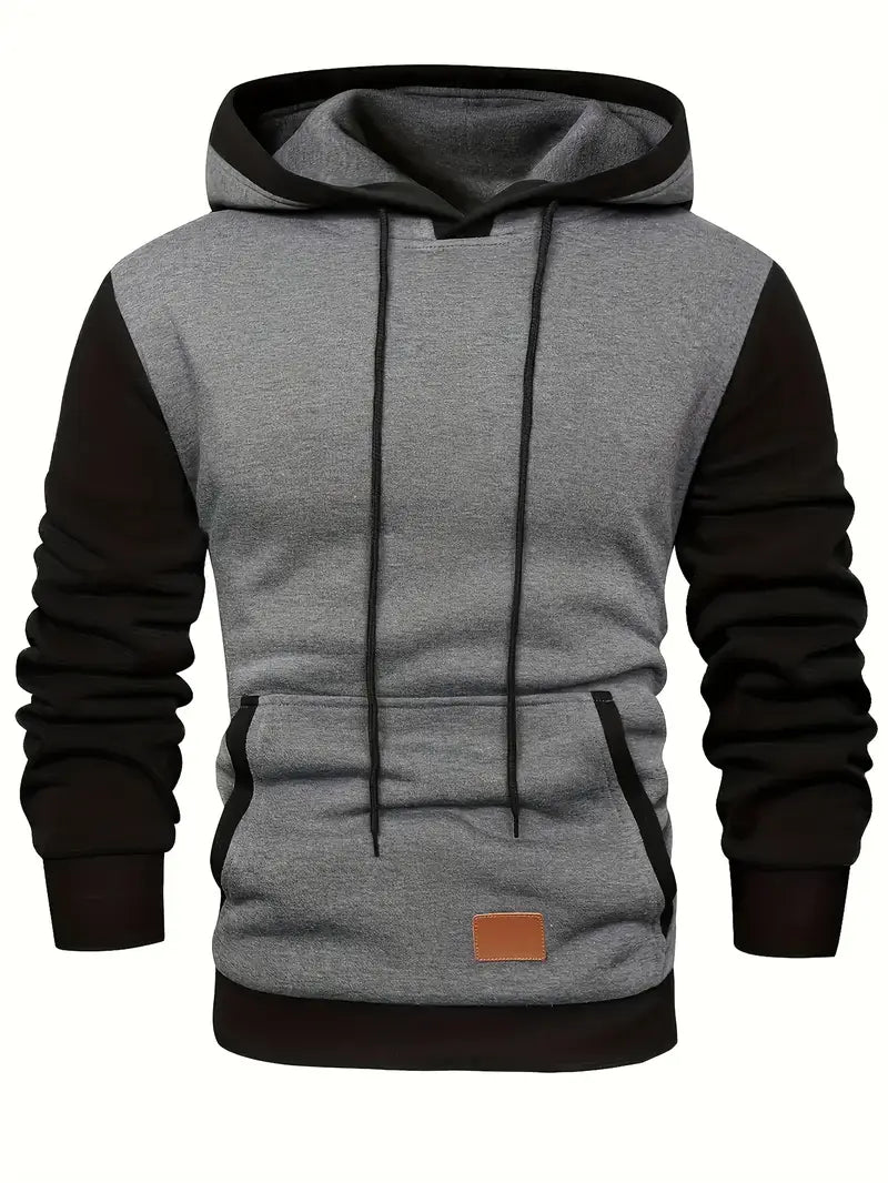 Herrer Hoodie Med Kontrastærmer & Kængurulomme