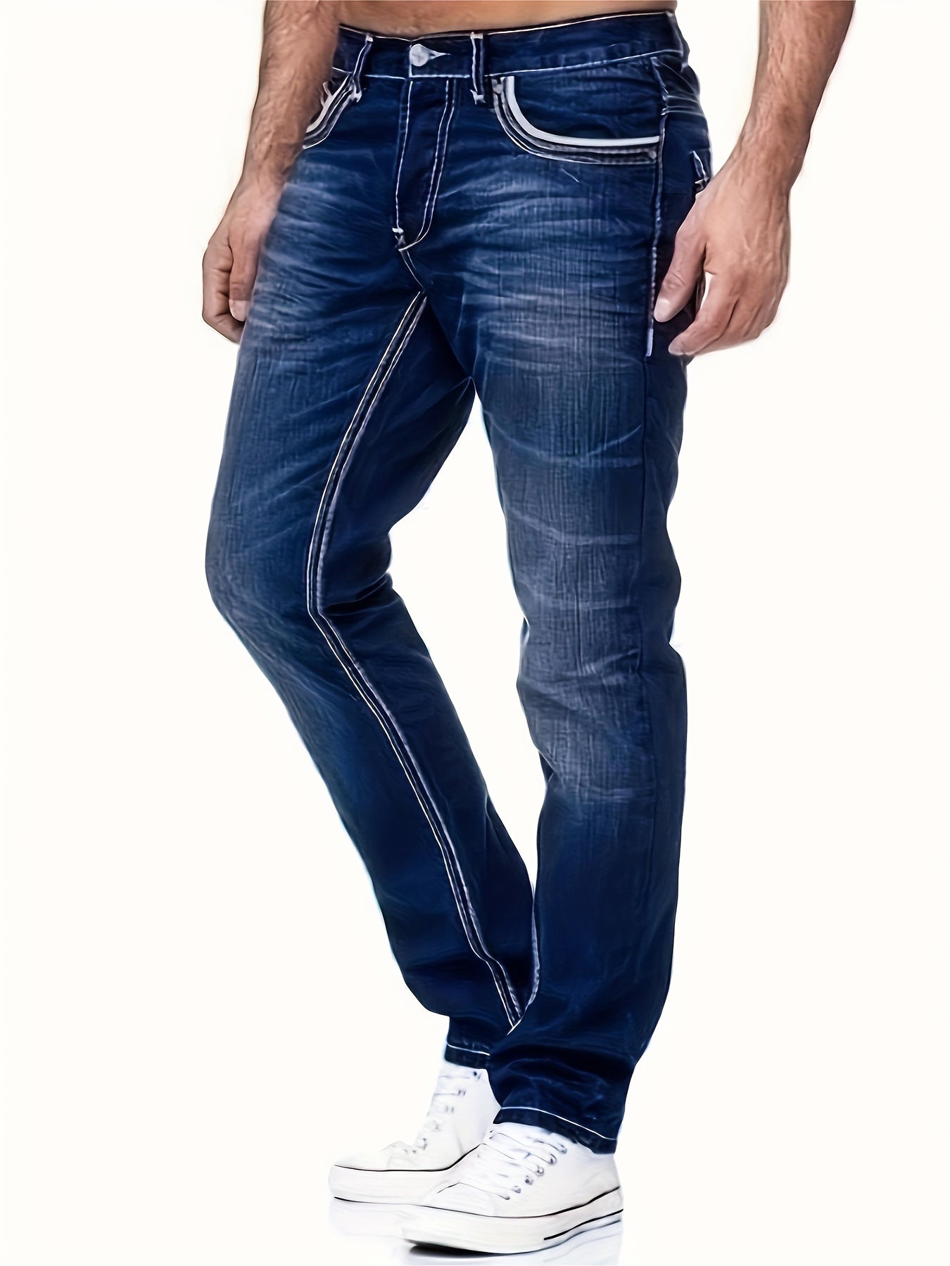 Herrer Jeans Med Kontrast Syning & Vask