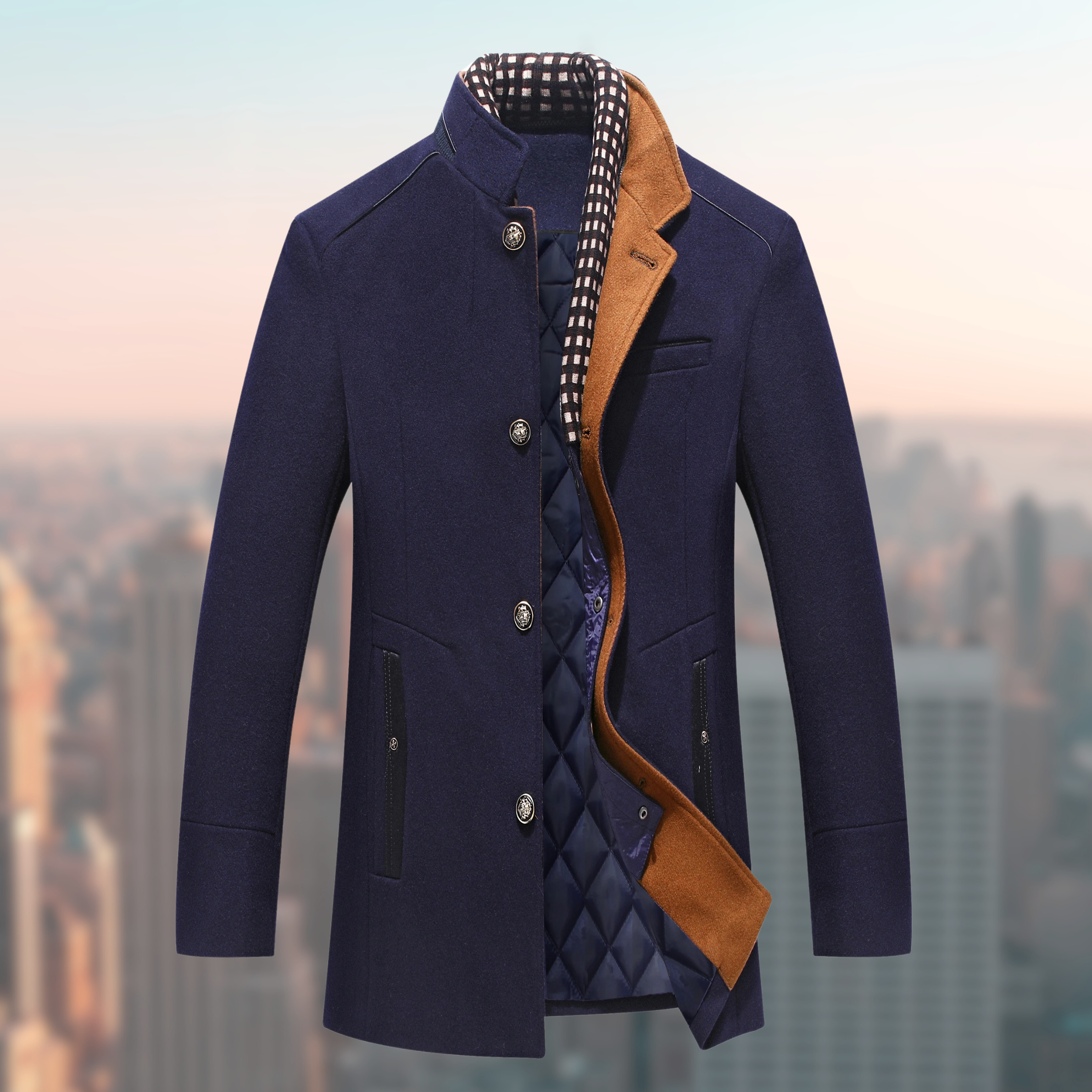 Herrer Vinter Frakke Med Høj Krave & Foret Inderside