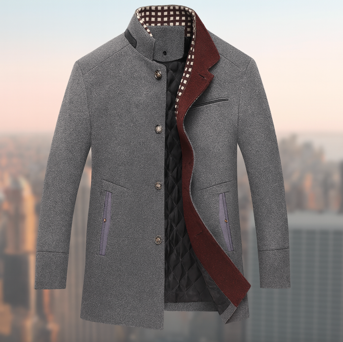 Herrer Vinter Frakke Med Høj Krave & Foret Inderside