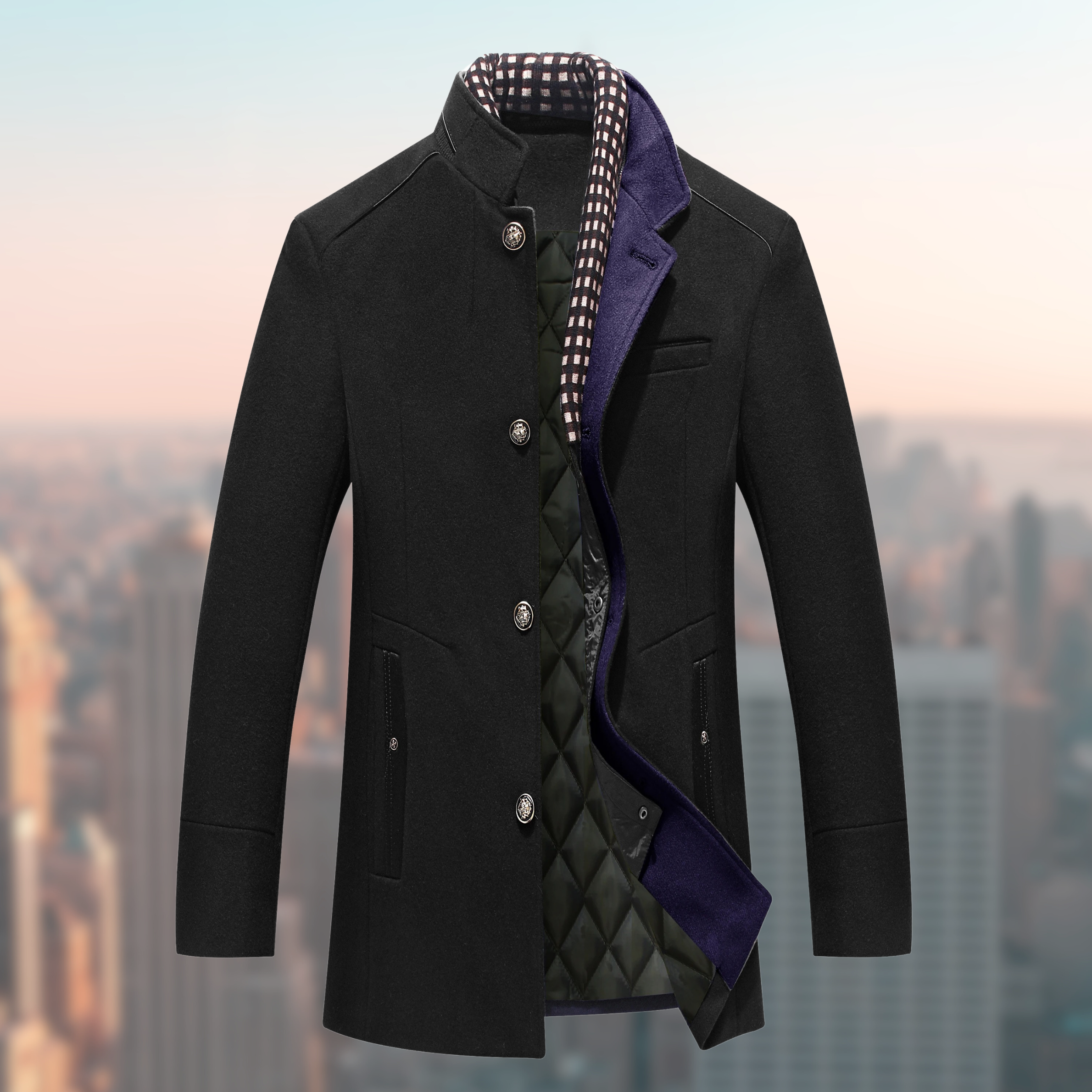 Herrer Vinter Frakke Med Høj Krave & Foret Inderside
