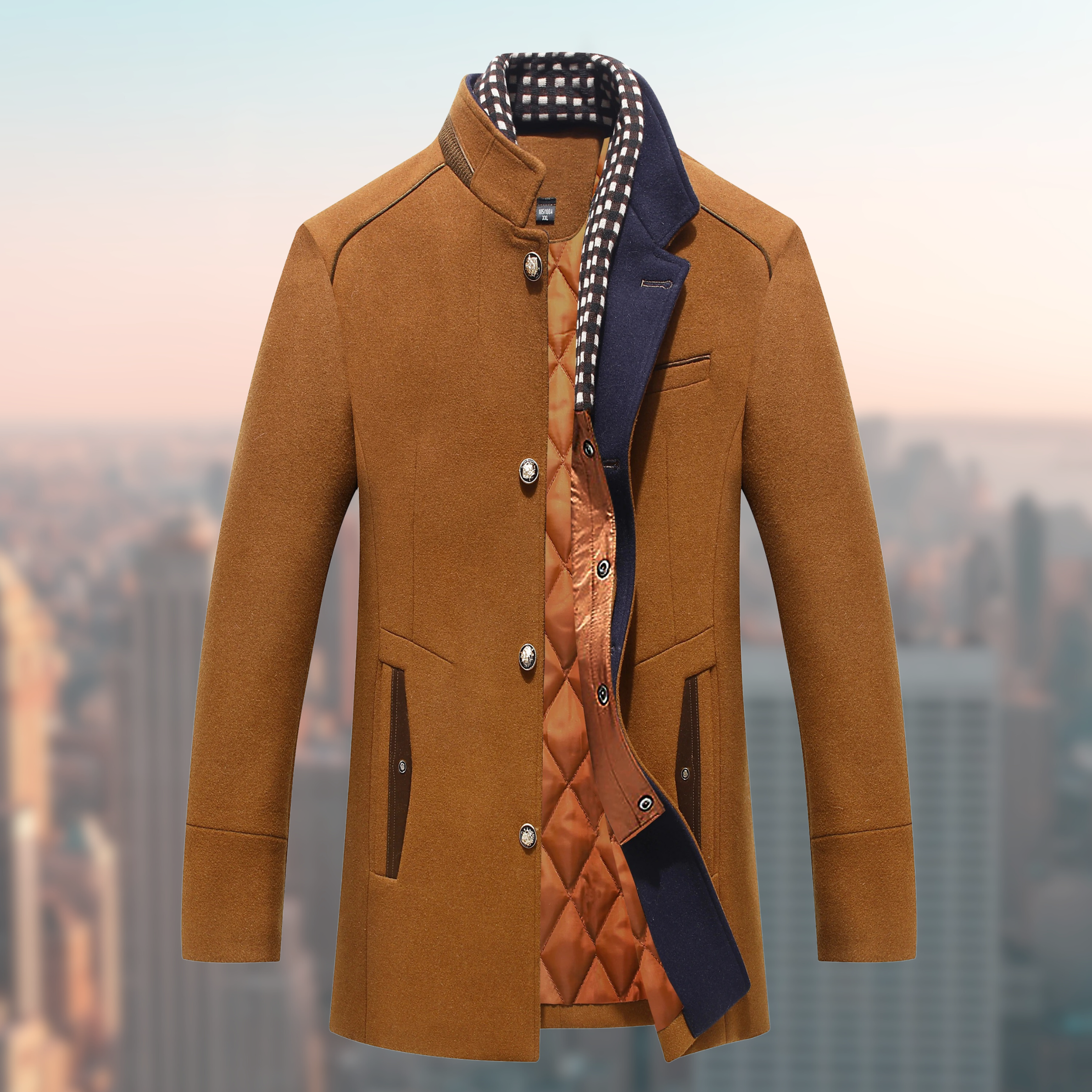 Herrer Vinter Frakke Med Høj Krave & Foret Inderside