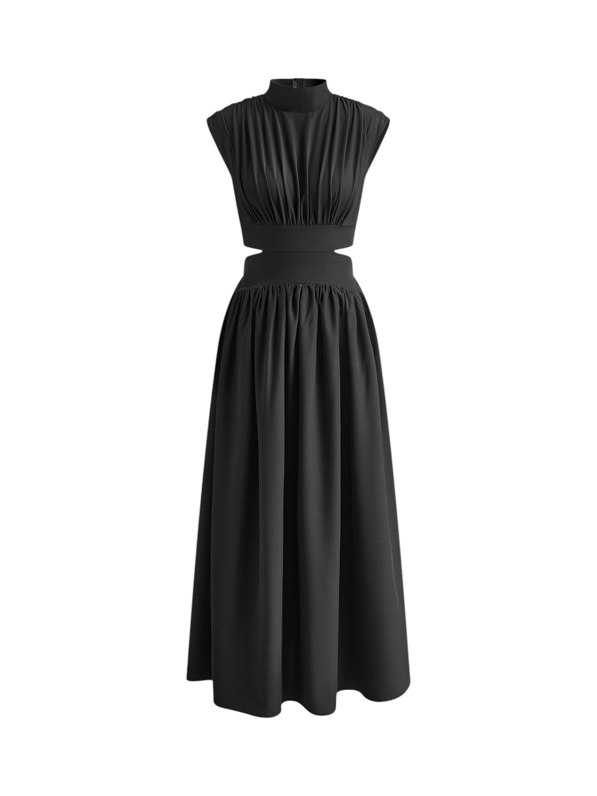 Mathilde - Elegant Drapperet Maxikjole med Høj Hals og Cutout Detaljer