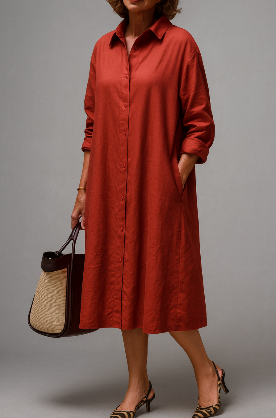 Sophia | Dame Geometrisk Kjole Med Lommer | Praktisk