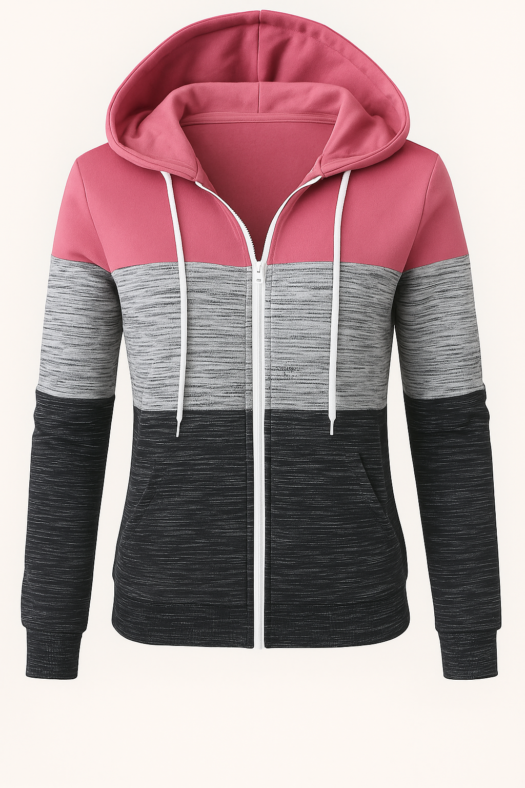 Sweat Dame Hoodie Med Lynlås & Snøre | Fleeceforet