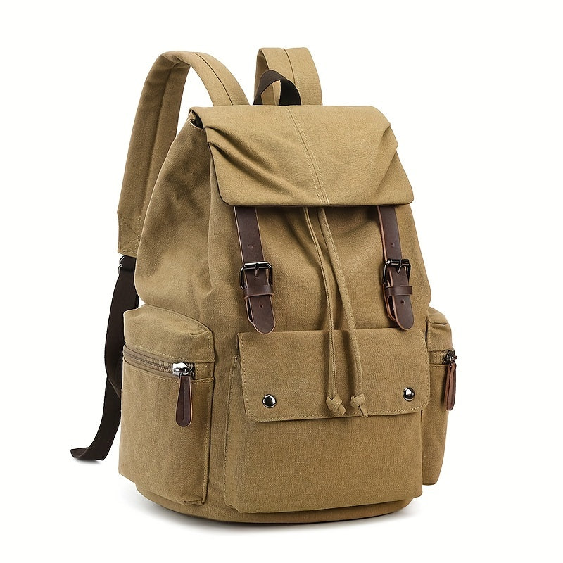 Unisex Canvas Skoletaske Med Spænde & Lommer