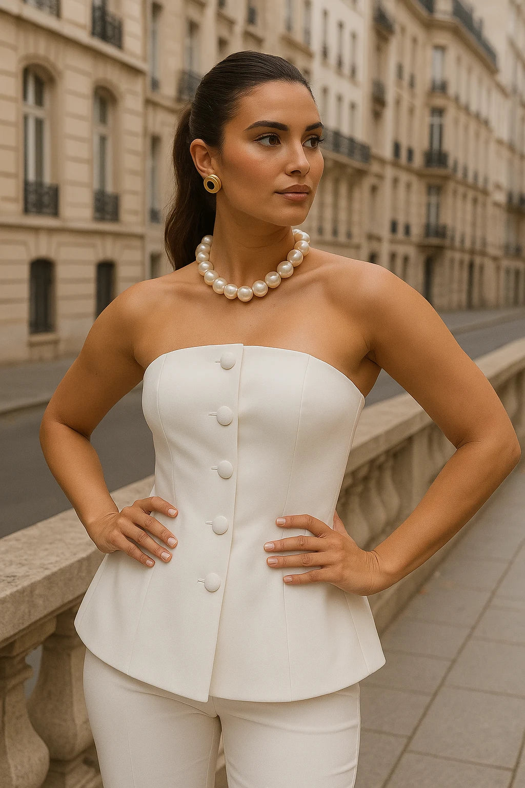 Victoria | Stropløs Corsettop med Knapper