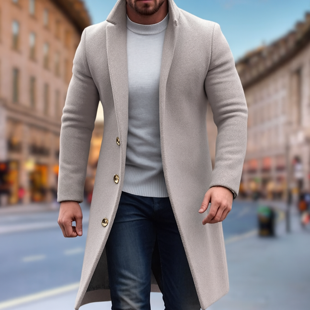 Herrer Vinter Frakke Med Uld & Knaplukning