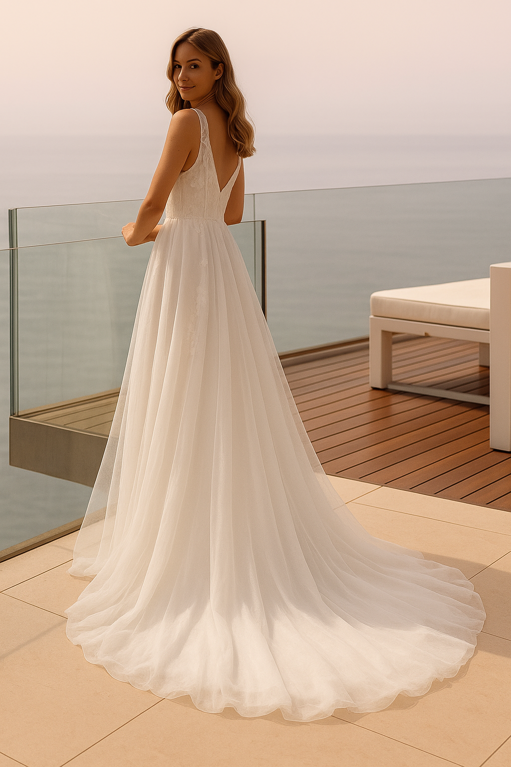 Dame Brudekjole Med Blonder & Tylskørt