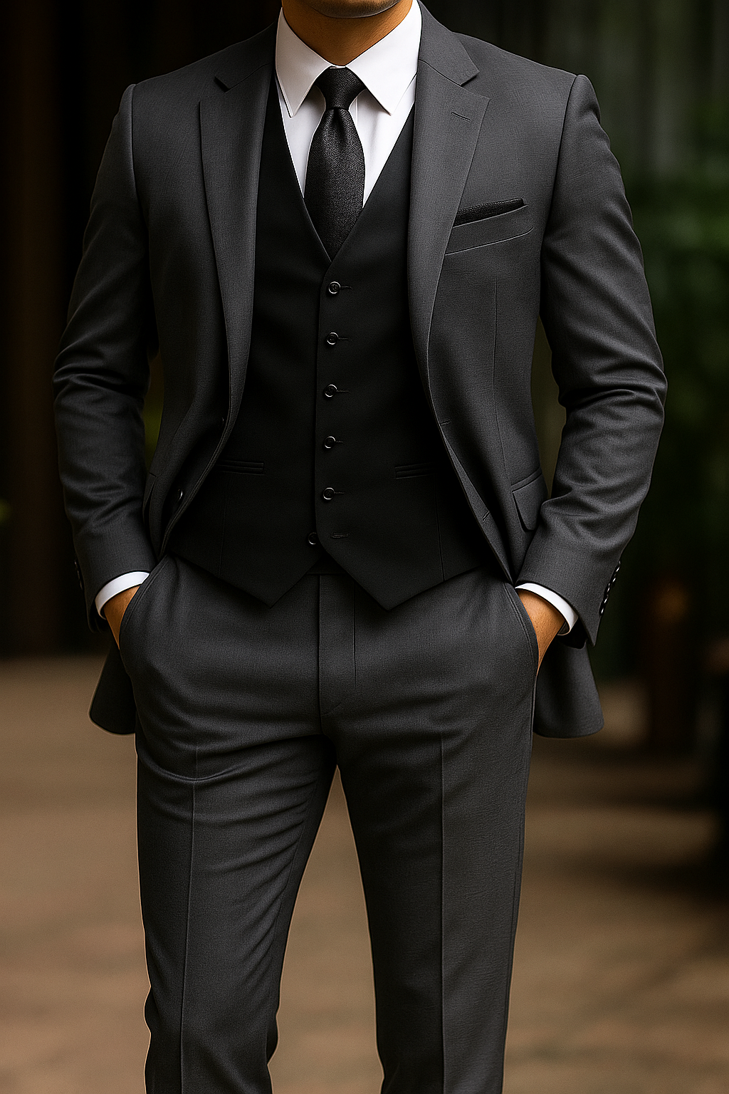 Herrer Grå Jakkesæt Med Vest & Bukser