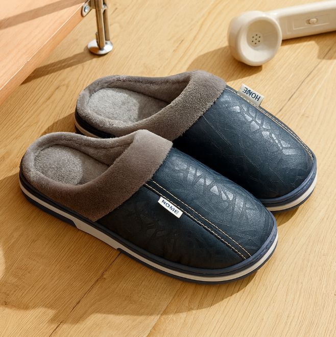 Herre Hjemmesko Med Læderlook & Foret Kant
